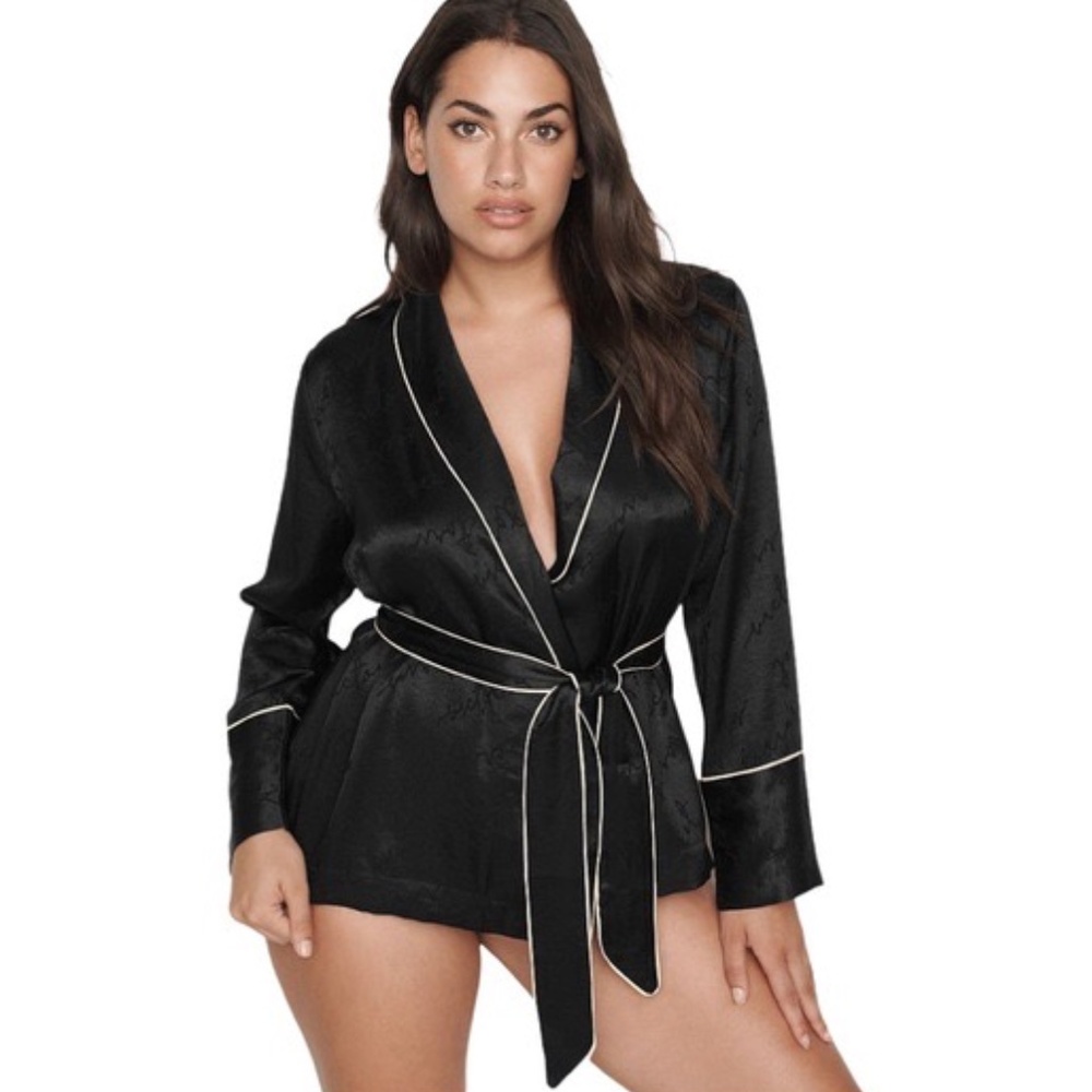 Victoria's Secret Satin Wrap Top Black Medium NEW